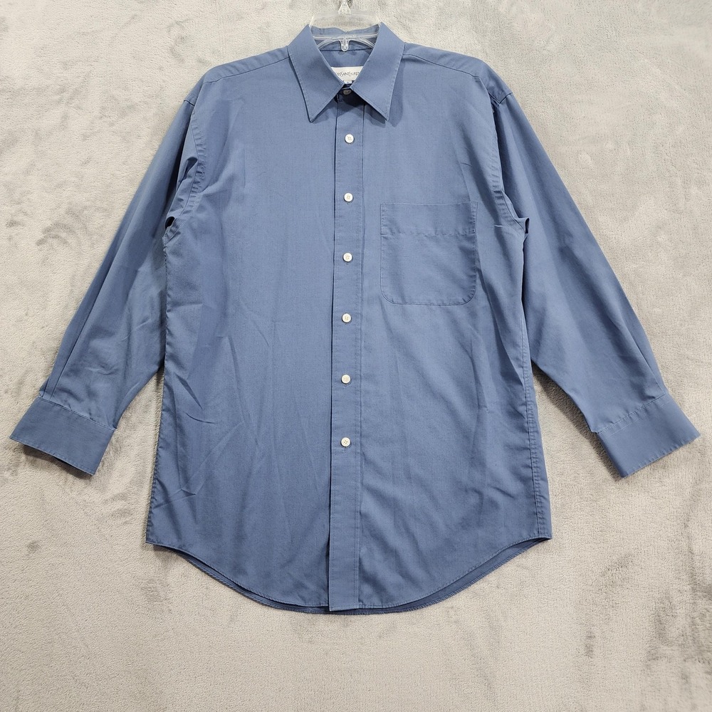 Vintage Yves Saint Laurent Dress Shirt Mens 15 30/31 Blue Button Front Office
